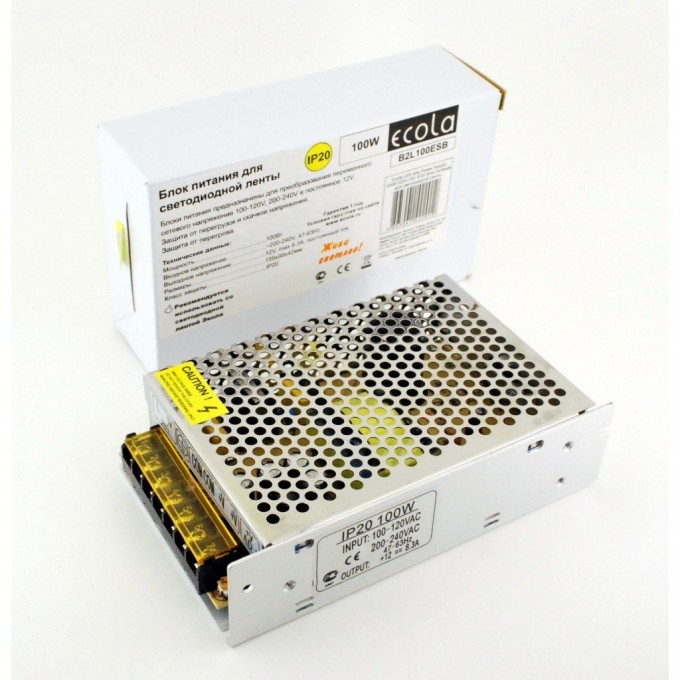 Блок питания ECOLA LED STRIP POWER SUPPLY для светодиодной ленты 100W 220V-12V IP20 B2L100ESB