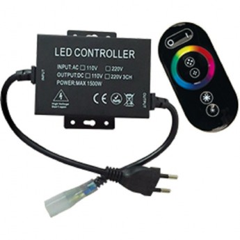 Контроллер ECOLA LED strip 220V RGB RF (IP20) 1500W 6,6A для ленты 220V 16x8 IP68 с кольцевым сенсорным черным радиопультом