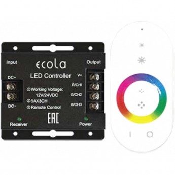 Контроллер ECOLA LED strip RGB RF controller 24A 288W 12V (576W 24V) с кольцевым сенсорным белым радиопультом