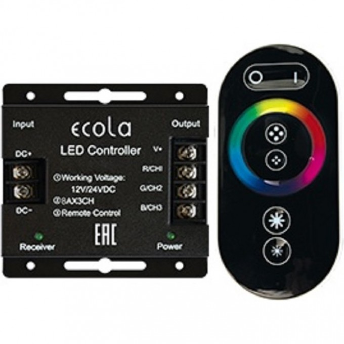 Контроллер ECOLA LED strip RGB RF controller 24A 288W 12V (576W 24V) с кольцевым сенсорным черным радиопультом RFC24BESB