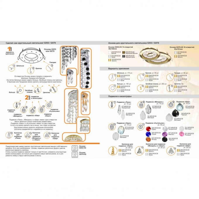 Набор ECOLA "Сделай сам Хрустальный светильник" Основа GX70-H5, 18 отверстий Хром 53x151 (кd135) DC70RVECB