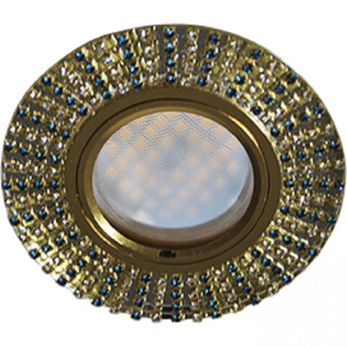 Светильник ECOLA MR16 DL1662 GU5.3 Glass Стекло Круг с прозр. и бирюз. стразами (оправа золото) 25х93 FM16RGECB