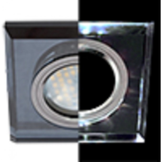 Светильник ECOLA MR16 LD1651 GU5.3 Glass Стекло с подсветкой Квадрат скошенный край Черный / Черный хром 25x90x90 (кd74) SB1651EFF