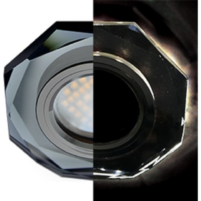 Светильник ECOLA MR16 LD1652 GU5.3 Glass Стекло с подсветкой 8-угольник с прямыми гранями Черный / Черный хром 25x90 (кd74) SB1652EFF