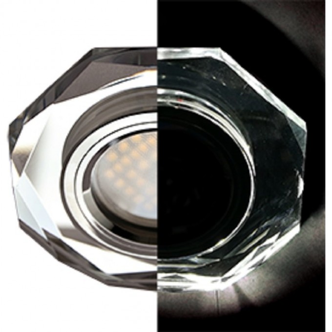 Светильник ECOLA MR16 LD1652 GU5.3 Glass Стекло с подсветкой 8-угольник с прямыми гранями Хром / Хром 25x90 (кd74) SC1652EFF