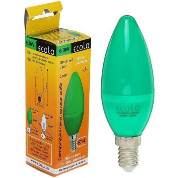 Светодиодная лампа ECOLA CANDLE LED COLOR 6,0W 220V E14 Зеленая C4TG60ELY